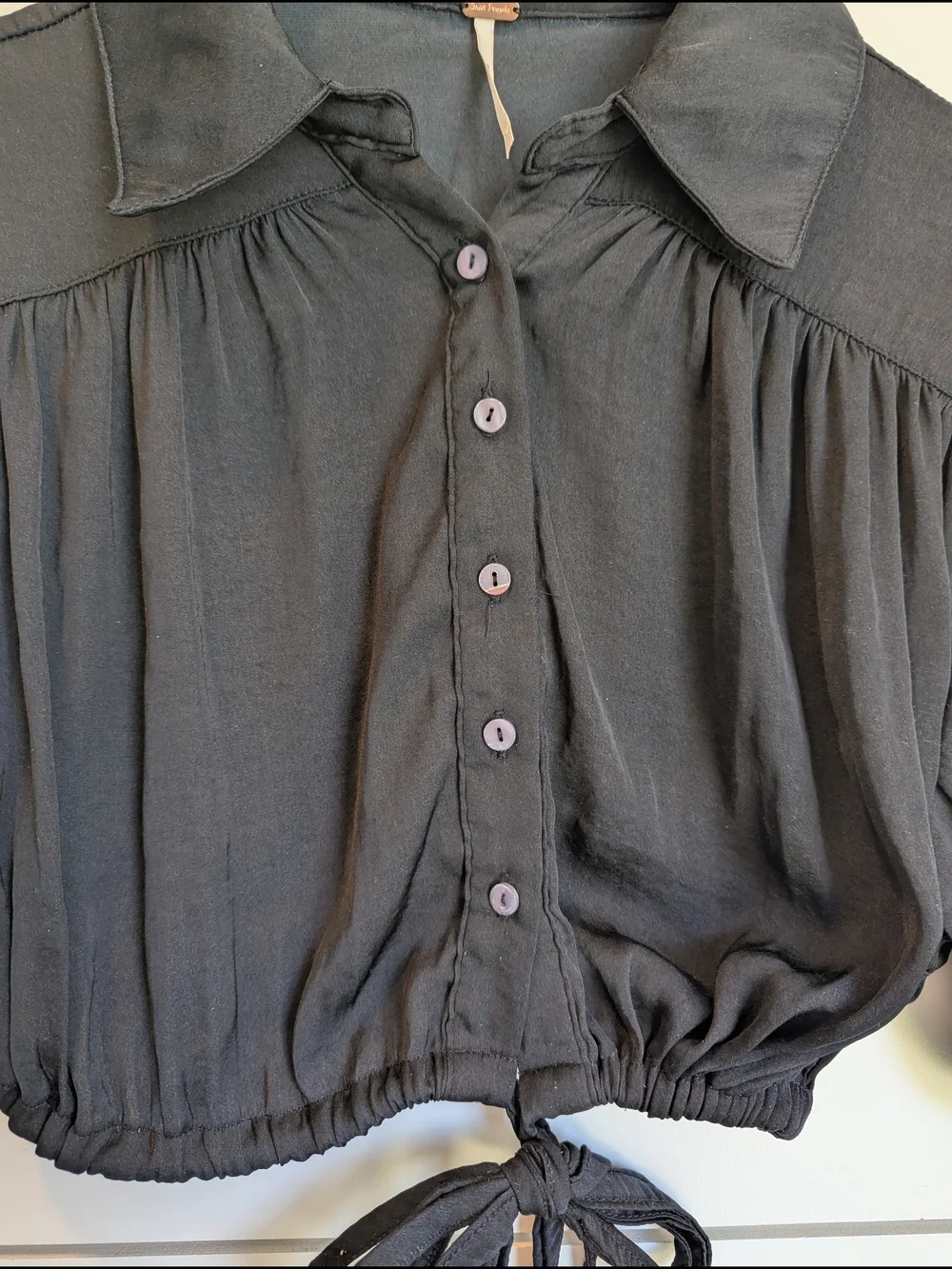 Free People All My Yesterdays Black Crop Top Blouse Button Up Size Small